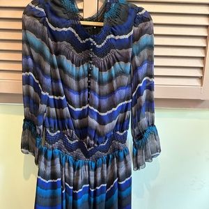 DVF  blue black grey silk midi dress Sz 6